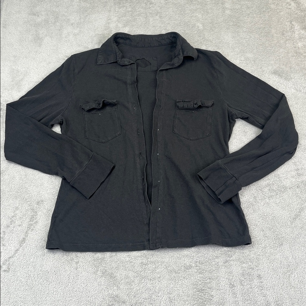 Nili Lotan‎ 100% Cotton S Charcoal Gray, Black Button Down Shirt FLAW
